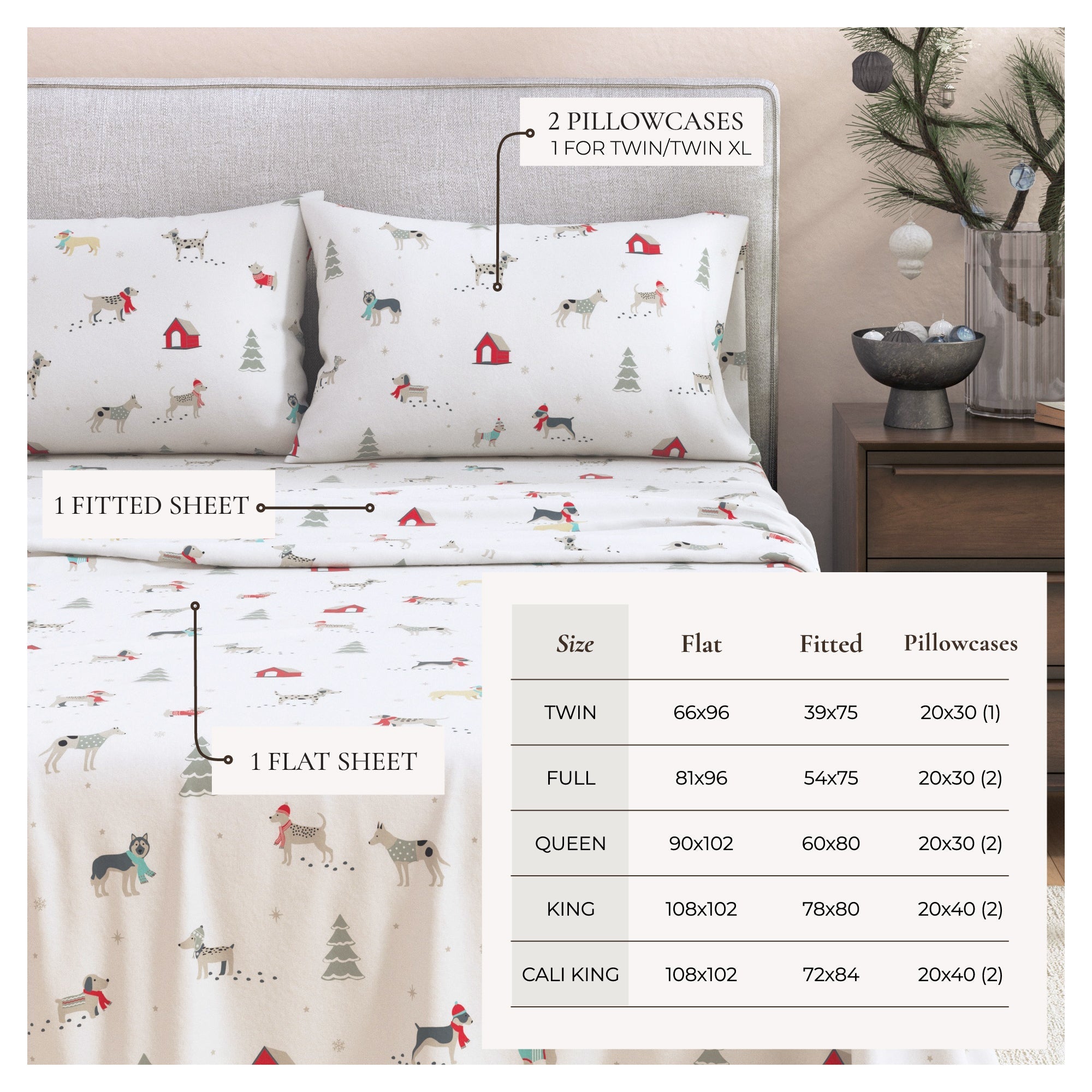 Turkish Cotton Christmas Flannel Sheet Set - Whittaker Collection