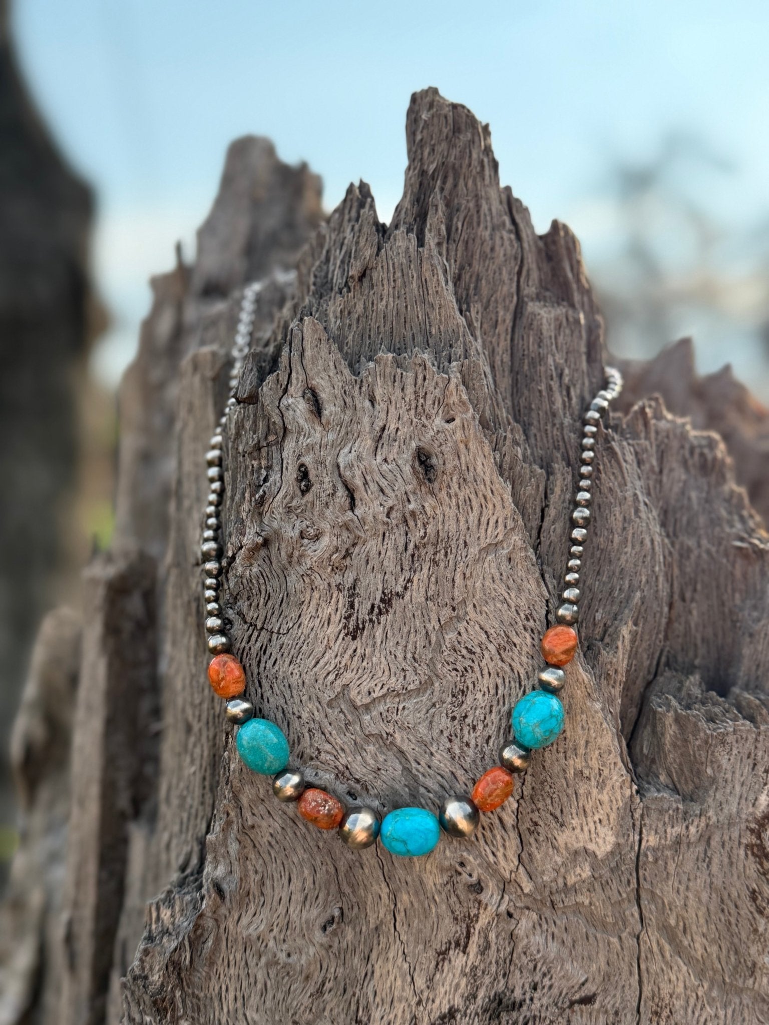 Sterling Silver Western Coral Apple Beaded Necklace