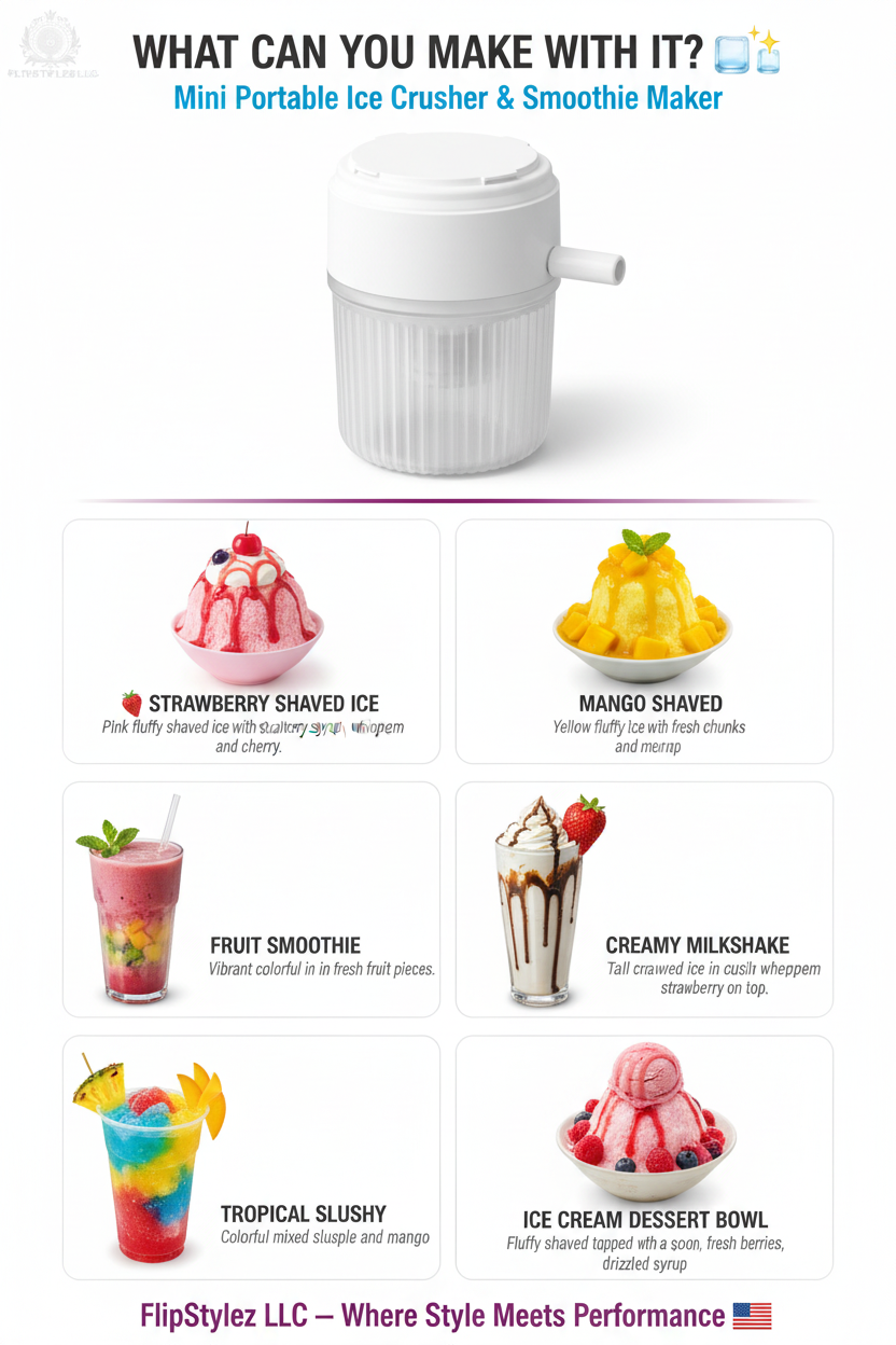 Mini Portable Ice Crusher & Smoothie Maker | Hand Operated Shaved Ice & Milkshake Machine | Household Kitchen Tool for Home & Outdoor