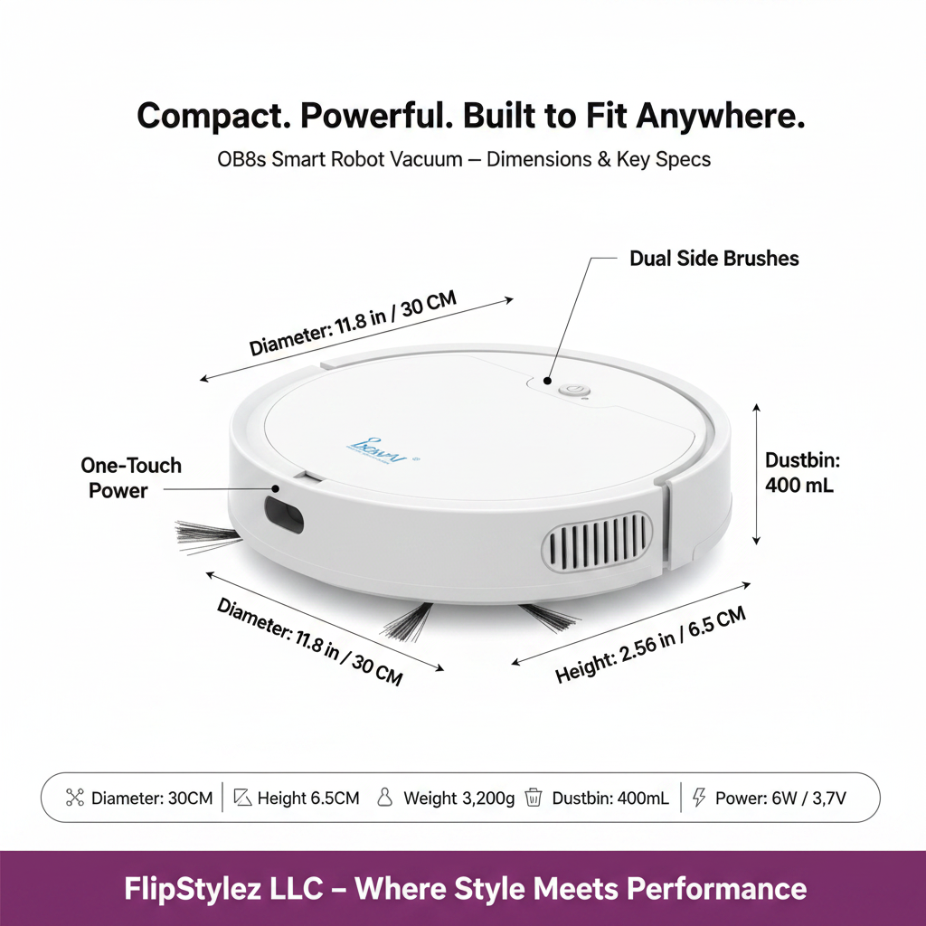 🤖✨Oubao™ OB8s Smart Robot Vacuum Cleaner – 3-in-1 Sweep, Vacuum & Mop | One-Touch Operation | USB Charging | Black & White | 150+ sq m Coverage