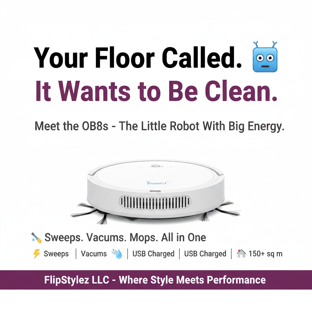 🤖✨Oubao™ OB8s Smart Robot Vacuum Cleaner – 3-in-1 Sweep, Vacuum & Mop | One-Touch Operation | USB Charging | Black & White | 150+ sq m Coverage