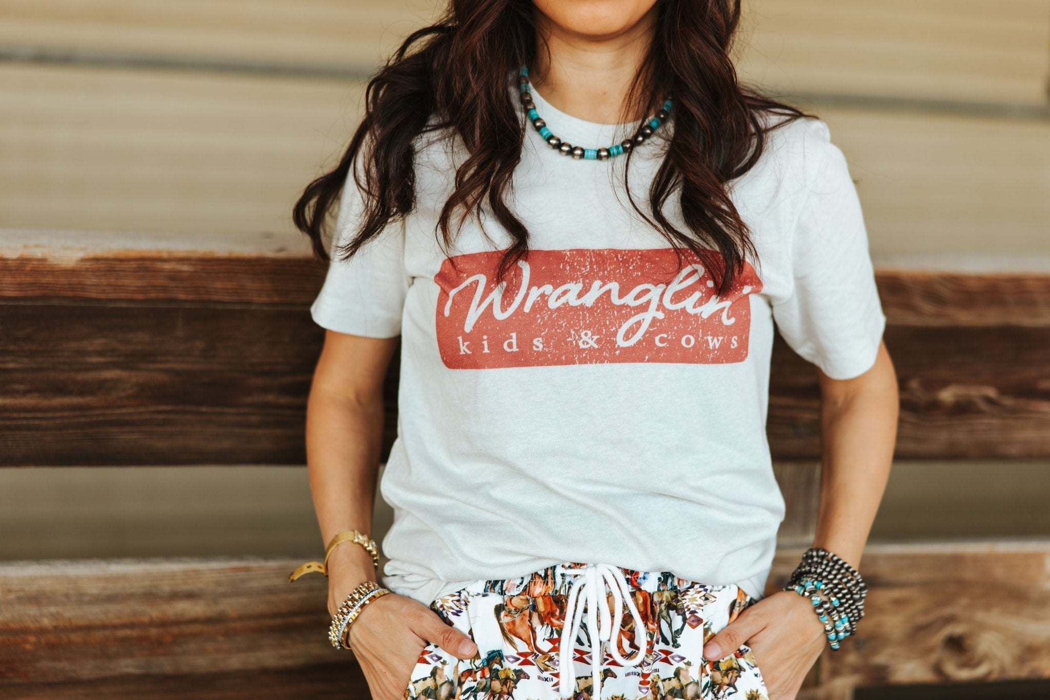 Wranglin Kids & Cows Graphic Tee - Cream