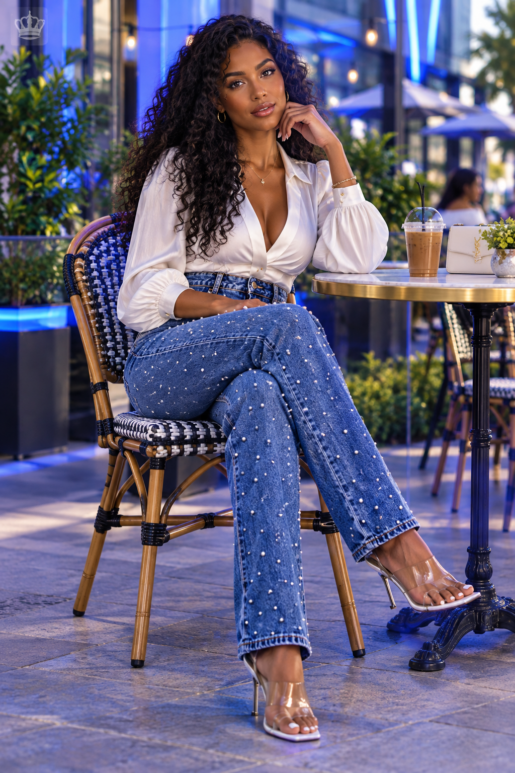Beaded High-Waist Straight Jeans | Elegant Splice Denim | Women's Casual Streetwear Pants