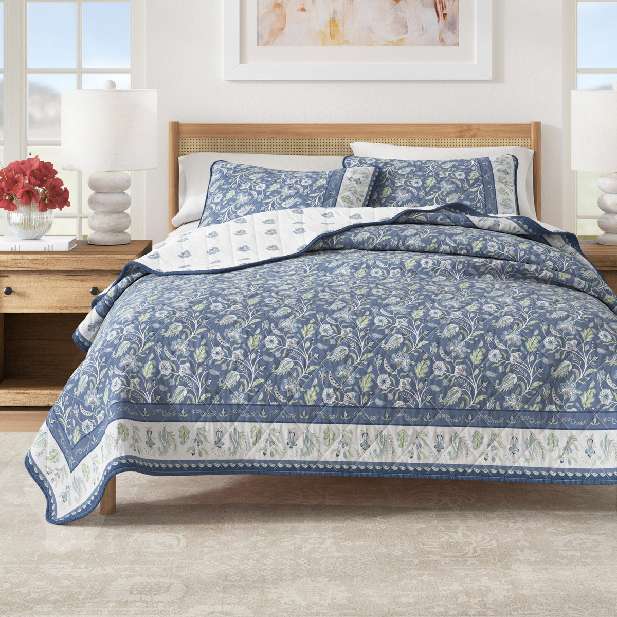 Floral Boho Printed Cotton Quilt Set - Indira Collection